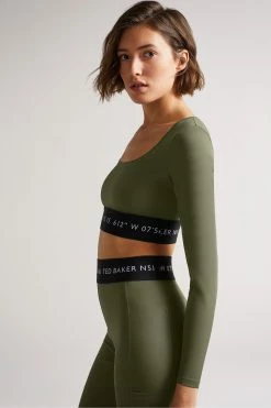 Ted Baker Acamarr Dark Green Long Sleeve Skinny Scoop Neck Top -tedbaker Shop Online unnamed file 2467
