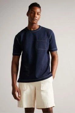 Ted Baker Artizan Navy Blue Short Sleeve Textured T-Shirt -tedbaker Shop Online unnamed file 2489
