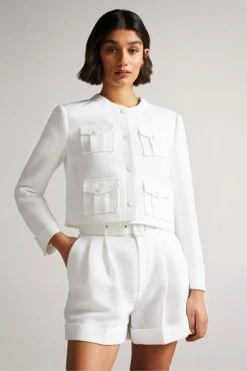 Ted Baker White Alera Cropped Boxy Jacket With Cargo Styling -tedbaker Shop Online unnamed file 2515