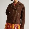 Ted Baker Oversized Tiffniy Dk-Brown Suede Biker Jacket