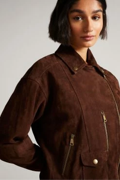 Ted Baker Oversized Tiffniy Dk-Brown Suede Biker Jacket -tedbaker Shop Online unnamed file 2695