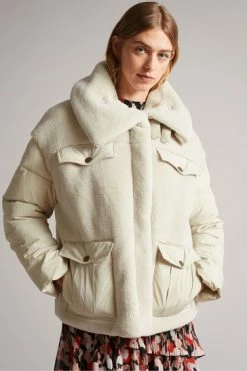 Ted Baker Liilla Cream Mixed Fabric Borj Padded Jacket -tedbaker Shop Online unnamed file 2715