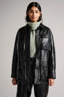 Ted Baker Black Foziey Textured Vinyl Field Jacket