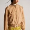Ted Baker Benia Brown Cropped Suede Deep Rib Bomber Jacket
