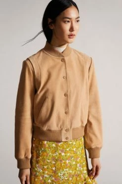 Ted Baker Benia Brown Cropped Suede Deep Rib Bomber Jacket -tedbaker Shop Online unnamed file 2812