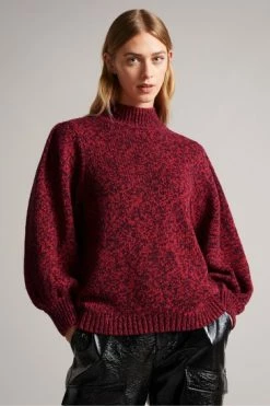 Ted Baker Red Elvinaa Pleat Sleeve Cropped Sweater -tedbaker Shop Online unnamed file 2866