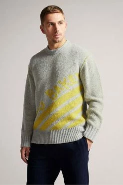 Ted Baker Grey-Marl Windmer Ls Branded Crew Neck Jumper -tedbaker Shop Online unnamed file 2871