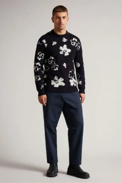 Ted Baker Navy Blue Sandsen Flower Graphic Crew Neck Jumper -tedbaker Shop Online unnamed file 2876