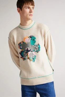 Ted Baker Natural Saltair Flower Graphic Crew Neck Jumper