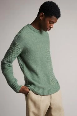 Ted Baker Green Brokhol Mixed Stitch Crew Neck Jumper -tedbaker Shop Online unnamed file 2961