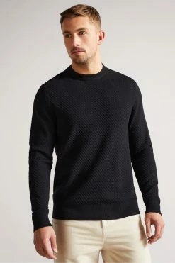 Ted Baker Knares Navy Textured Crew Neck Blue Jumper