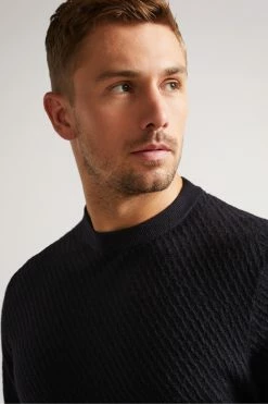 Ted Baker Knares Navy Textured Crew Neck Blue Jumper -tedbaker Shop Online unnamed file 2964