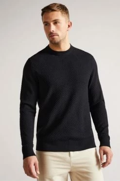 Ted Baker Knares Navy Textured Crew Neck Blue Jumper -tedbaker Shop Online unnamed file 2967