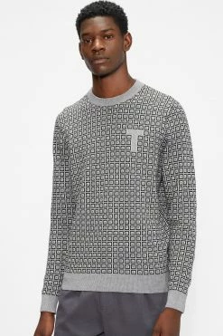 Ted Baker Grey Sprin Ls Patterned Crew Neck