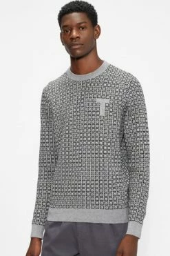 Ted Baker Grey Sprin Ls Patterned Crew Neck -tedbaker Shop Online unnamed file 2984