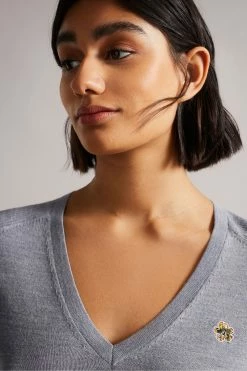 Ted Baker Abiygal Grey Merino Edit V-Neck Jumper -tedbaker Shop Online unnamed file 2994
