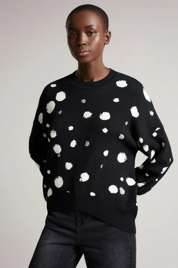 Ted Baker Ssaskia Black Knitted Jacquard Curved Hem Sweater 8 Ted Baker Ssaskia Black Knitted Jacquard Curved Hem Sweater - Image 6