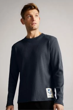 Ted Baker Navy Blue Hertfod Long Sleeved Ribbed Top