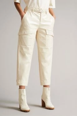 Ted Baker Vinala Ivory Cream Barrel Leg Vinyl Trousers