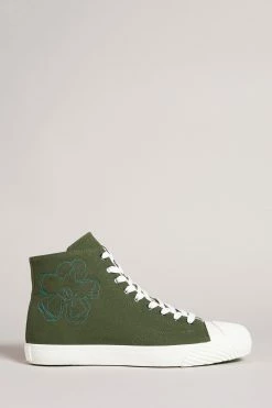 Ted Baker Rannip Khaki Green Magnolia Embroidered High-Top Sneakers