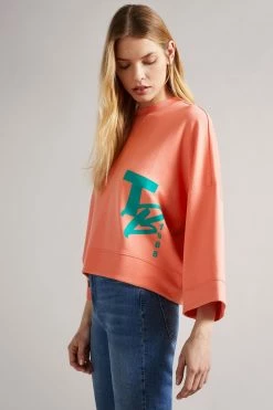 Ted Baker Pink Romana Coral Cropped Sweat With 3/4 Sleeve