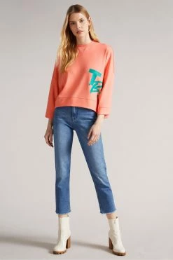 Ted Baker Pink Romana Coral Cropped Sweat With 3/4 Sleeve -tedbaker Shop Online unnamed file 3778