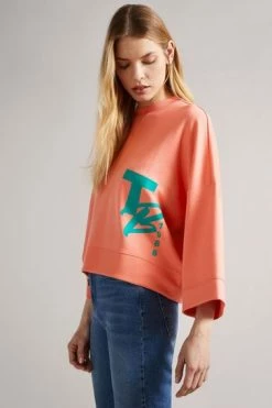Ted Baker Pink Romana Coral Cropped Sweat With 3/4 Sleeve -tedbaker Shop Online unnamed file 3781