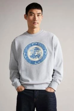 Ted Baker Elbe Grey-Marl Relaxed Fit Graphic Sweatshirt -tedbaker Shop Online unnamed file 3965