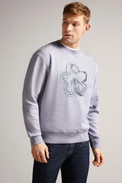 Ted Baker Mens Purple Carick Long Sleeved Embroidered Flower Sweatshirt -tedbaker Shop Online unnamed file 3971