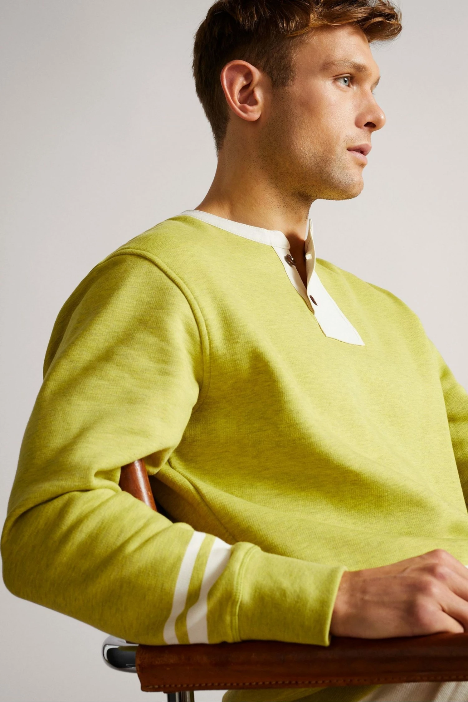 Ted Baker Lime Green Cultra Long Sleeve Henley Sweatshirt 5 Ted Baker Lime Green Cultra Long Sleeve Henley Sweatshirt - Image 4