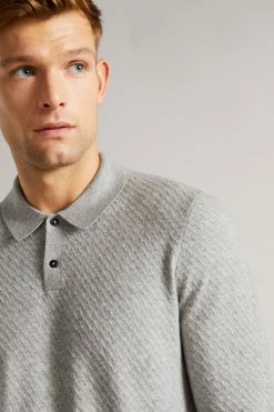 Ted Baker Grey Marl Nixan Knitted Textured Polo Shirt -tedbaker Shop Online unnamed file 4059