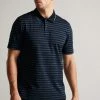 Ted Baker Navy Blue Tildarg Short Sleeve Logo Striped Polo Shirt