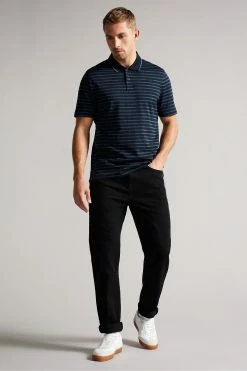 Ted Baker Navy Blue Tildarg Short Sleeve Logo Striped Polo Shirt -tedbaker Shop Online unnamed file 4084