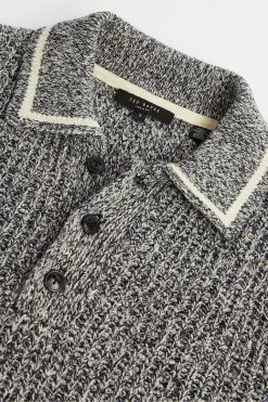 Ted Baker Blue Tames Long Sleeve Mouline Polo Shirt -tedbaker Shop Online unnamed file 4105