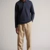 Ted Baker Baddow Navy Blue Long Sleeve Heavy Twill Jersey Polo Shirt