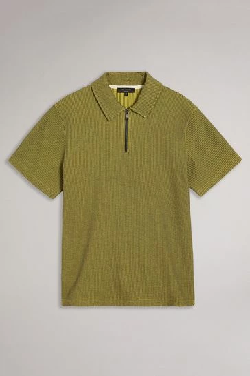 Ted Baker Green Backley Short Sleeve Textured Zip Polo Shirt 10 Ted Baker Green Backley Short Sleeve Textured Zip Polo Shirt - Image 8