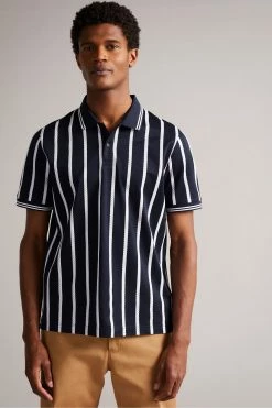 Ted Baker Kimbell Navy Blue Short Sleeve Striped Polo Shirt -tedbaker Shop Online unnamed file 4154