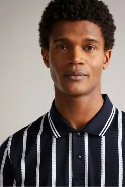 Ted Baker Kimbell Navy Blue Short Sleeve Striped Polo Shirt -tedbaker Shop Online unnamed file 4155