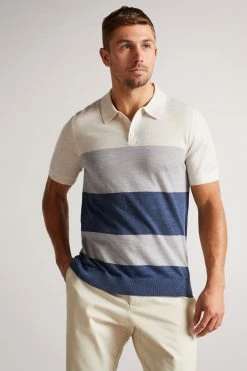 Ted Baker Cove Ecru White Multi Striped Merino Polo Shirt