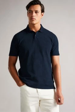 Ted Baker Tyssen Navy Blue Short Sleeve Flower Jacquard Polo Shirt