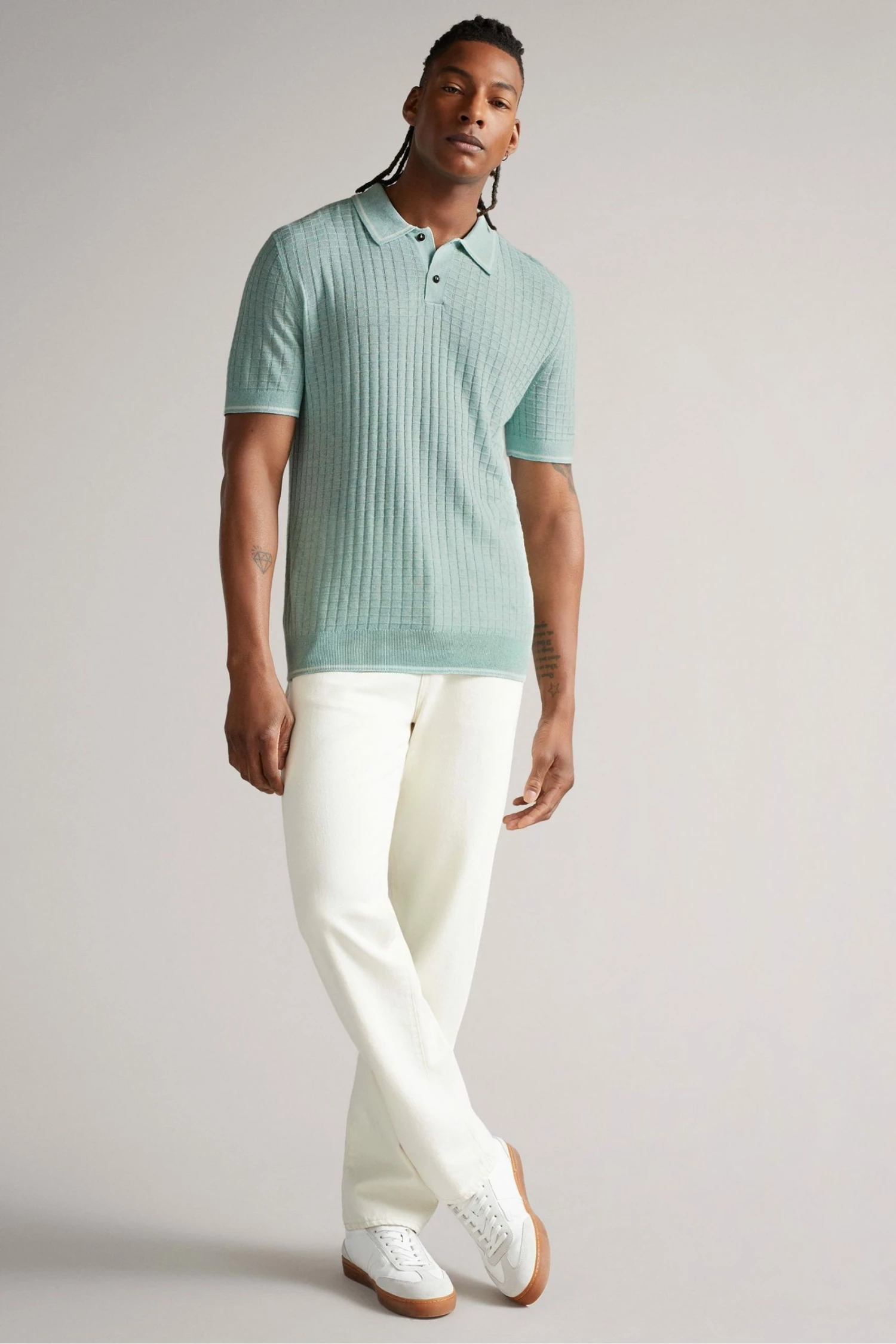 Ted Baker Blue Pitfeld Knitted Stitch Polo Shirt 5 Ted Baker Blue Pitfeld Knitted Stitch Polo Shirt - Image 3