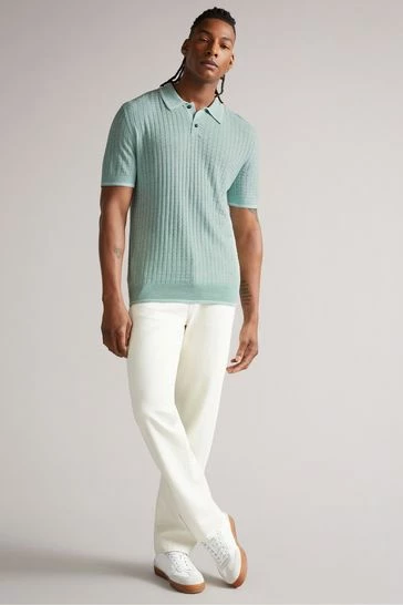 Ted Baker Blue Pitfeld Knitted Stitch Polo Shirt 8 Ted Baker Blue Pitfeld Knitted Stitch Polo Shirt - Image 6