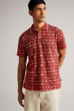Ted Baker Colves Orange Short Sleeve Printed Polo Shirt -tedbaker Shop Online unnamed file 4273