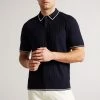 Ted Baker Navy Blue Pitfeld Knitted Stitch Polo Shirt