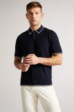 Ted Baker Navy Blue Pitfeld Knitted Stitch Polo Shirt -tedbaker Shop Online unnamed file 4278