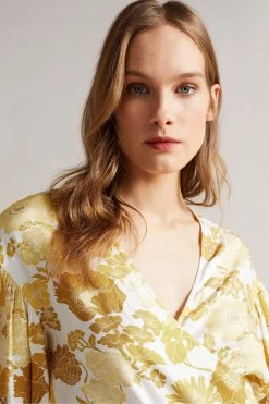 Ted Baker Yellow Adissa Wrap Top With Blouson Full Sleeve -tedbaker Shop Online unnamed file 4479