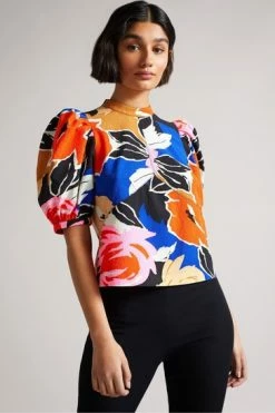 Ted Baker Black Puff Sleeve Top With Seam Detailing -tedbaker Shop Online unnamed file 4487