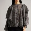 Ted Baker Black Printed Ruffle Blouse