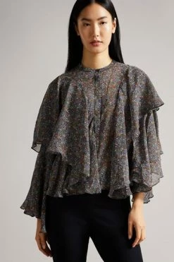 Ted Baker Black Printed Ruffle Blouse -tedbaker Shop Online unnamed file 4505