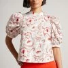 Ted Baker Pink Puff Sleeve Top With Seam Detailing